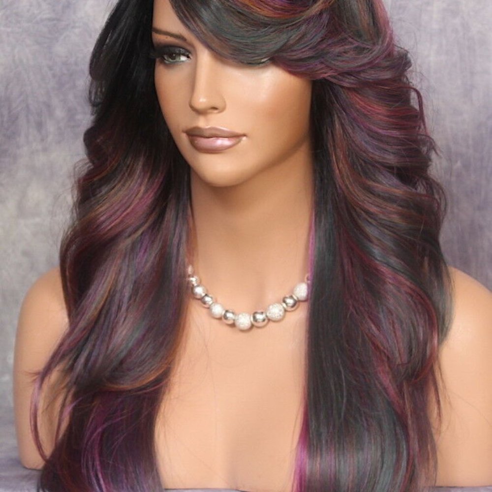 Human hair Blend Wig purple mix color, Heat OK - Picture 8 of 12
